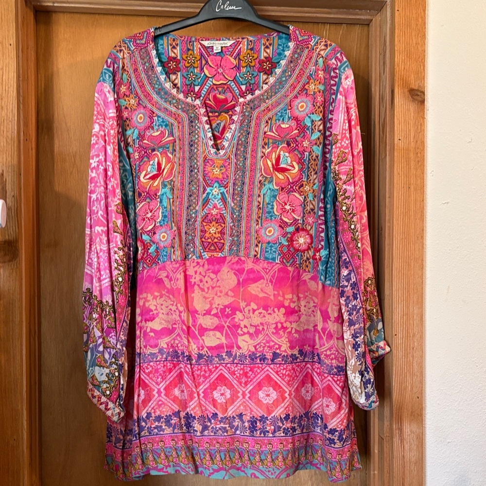John Mark Vibrant Pink Multi-Color Floral Tunic